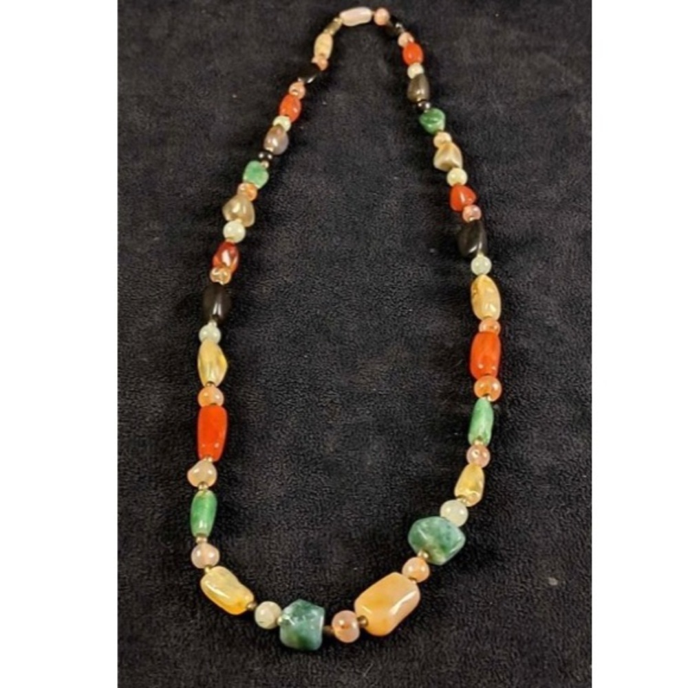 Vintage Natural Colorful Gemstone Necklace 28”